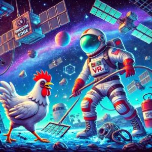 DALLE 2024-10-04 065951 - A humorous and adventurous illustration of the VR game Breathedge_ Cosmic Cluck featuring a space-cleaning mission with a talking chicken The imag - innovaTopia