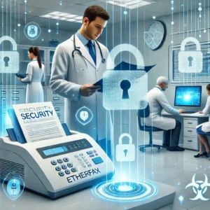 DALLE 2024-10-07 072305 - An illustration showing enhanced security measures for medical institutions with etherFAXs proposal for ANSI standards The scene features a modern h - innovaTopia