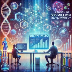 DALLE 2024-10-07 075757 - An exciting illustration showing the launch of Bioptimus with a million investment to revolutionize biological research The scene features a futu - innovaTopia