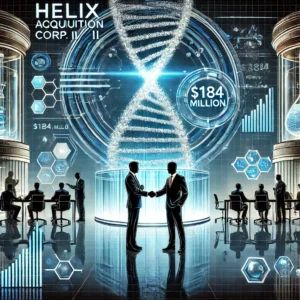 DALLE 2024-10-10 065508 - A bold and futuristic illustration showing Helix Acquisition Corp II making a 4 million deal in the biotech industry In the foreground business - innovaTopia