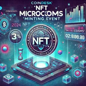 DALLE 2024-10-22 072639 - An illustration showcasing CoinDesks NFT Microcosms minting event for Consensus 2024 In the foreground a futuristic NFT token with Microcosms i - innovaTopia