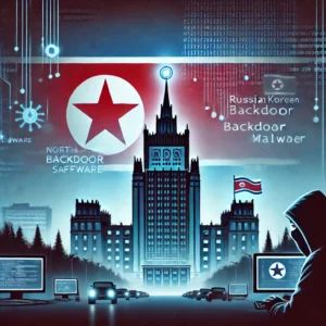 DALLE 2024-10-23 142039 - A tense illustration showing a digital infiltration into the Russian Ministry of Foreign Affairs software by North Korean hackers A North Korean flag - innovaTopia