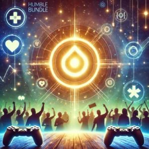 DALLE 2025-01-23 124125 - An inspiring and philanthropic illustration for a news article titled Gamers Donate 0 Million to Charity Through Humble Bundle The image feature - innovaTopia