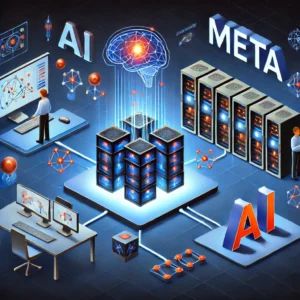 DALLE 2025-01-26 062105 - An illustration of Meta enhancing its AI strategy with computational power and open-source initiatives The scene features AI models training on power - innovaTopia