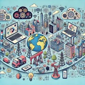 DALLE 2025-01-27 051314 - A detailed illustration exploring the impact of machine learning on modern society with elements like automated factories smart devices and connect - innovaTopia