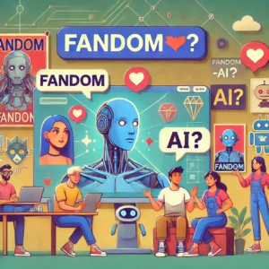 DALLE 2025-01-27 130950 - An illustration inspired by the title FandomがAI機能導入ファンコミュニティの反応は_ The scene shows a vibrant online community platform with AI elements Fans discu - innovaTopia