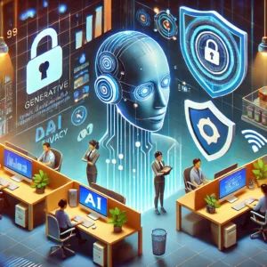 DALLE 2025-01-27 132931 - An illustration showing how generative AI boosts productivity and customer experience for businesses The image features futuristic office setups AI- - innovaTopia