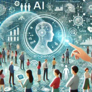 DALLE 2025-01-27 134823 - An artistic illustration for the title MIT発のPienso非専門家向けAIモデル構築ツールで社会問題に挑む The image depicts a diverse group of people using an intuitive AI tool - innovaTopia