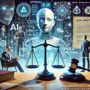 DALLE 2025-01-28 030303 - A visual depiction of a legal investigation into the OpenAI CEO dismissal controversy Include elements like scales of justice legal documents and a - innovaTopia