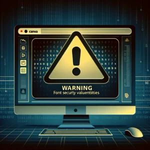 DALLE 2024-05-13 173030 - A digital illustration showing a computer screen displaying a warning sign and a font file icon symbolizing the discovery of font security vulnerabil - innovaTopia