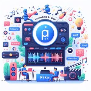 DALLE 2024-06-11 045515 - An illustration showing Pika innovating AI video with automatic sound effect generation Highlight video editing tools AI elements and creative soun - innovaTopia