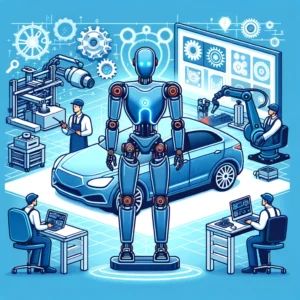 DALLE 2024-06-11 053000 - An illustration featuring the humanoid Digit demonstrating automotive manufacturing support at Modex Highlight the robot manufacturing process an - innovaTopia