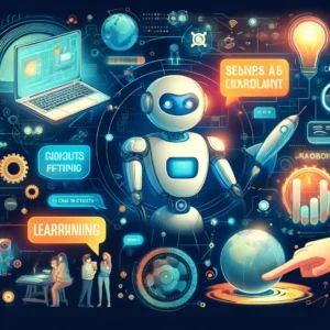 DALLE 2024-06-11 053004 - An illustration showing Covariant developing chatbot technology to help robots understand the world Highlight robots chatbot interfaces and a sense - innovaTopia