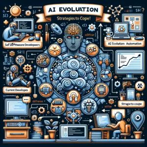 DALLE 2024-06-11 053019 - An illustration showing the impact of AI evolution on software developers highlighting automation current state and strategies to cope Include ele - innovaTopia