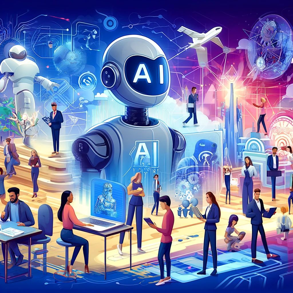 DALLE 2024-06-11 122926 - Illustration showing Lenovos AI for All initiative with diverse partners working together to shape the future The scene includes futuristic techn - innovaTopia