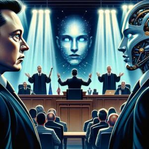 DALLE 2024-06-11 122941 - Illustration of a courtroom battle between Musk and Altman over the future of OpenAI featuring dramatic legal elements and AI imagery The scene capt - innovaTopia