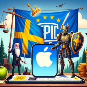 DALLE 2024-06-11 125919 - Illustration showing Apple allowing Epic Games to provide their app store in Sweden highlighting the European competition law victory The scene incl - innovaTopia