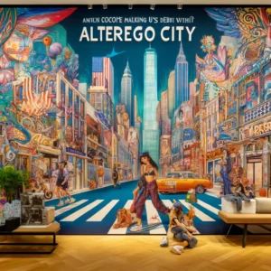 DALLE 2024-06-12 160108 - A vibrant scene of Cocone making its US debut with AlterEgo City featuring elements of art and fashion in a bustling cityscape - innovaTopia
