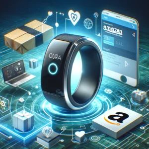 DALLE 2024-06-12 160123 - A dynamic scene showing the Oura smart ring now available on Amazon with elements of health tracking and online shopping - innovaTopia