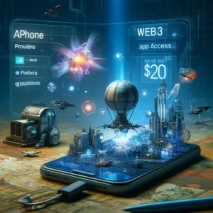 DALLE 2024-06-12 162347 - An innovative scene showing the APhone providing Web3 app access for just a year featuring a futuristic smartphone and digital applications - innovaTopia