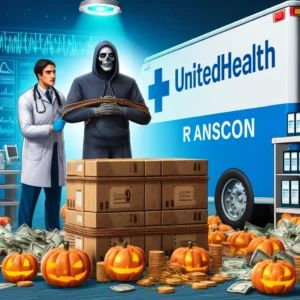 DALLE 2024-06-12 162411 - A tense scene showing UnitedHealth making a large Bitcoin ransom payment to secure the medical supply chain with digital currencies and medical equip - innovaTopia