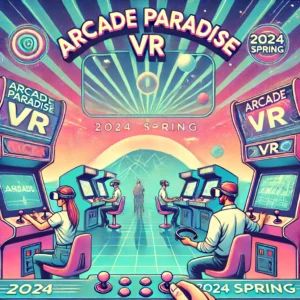 DALLE 2024-06-13 130241 - A vibrant digital illustration showing the excitement of managing an arcade in VR The scene includes classic arcade machines VR headsets and player - innovaTopia