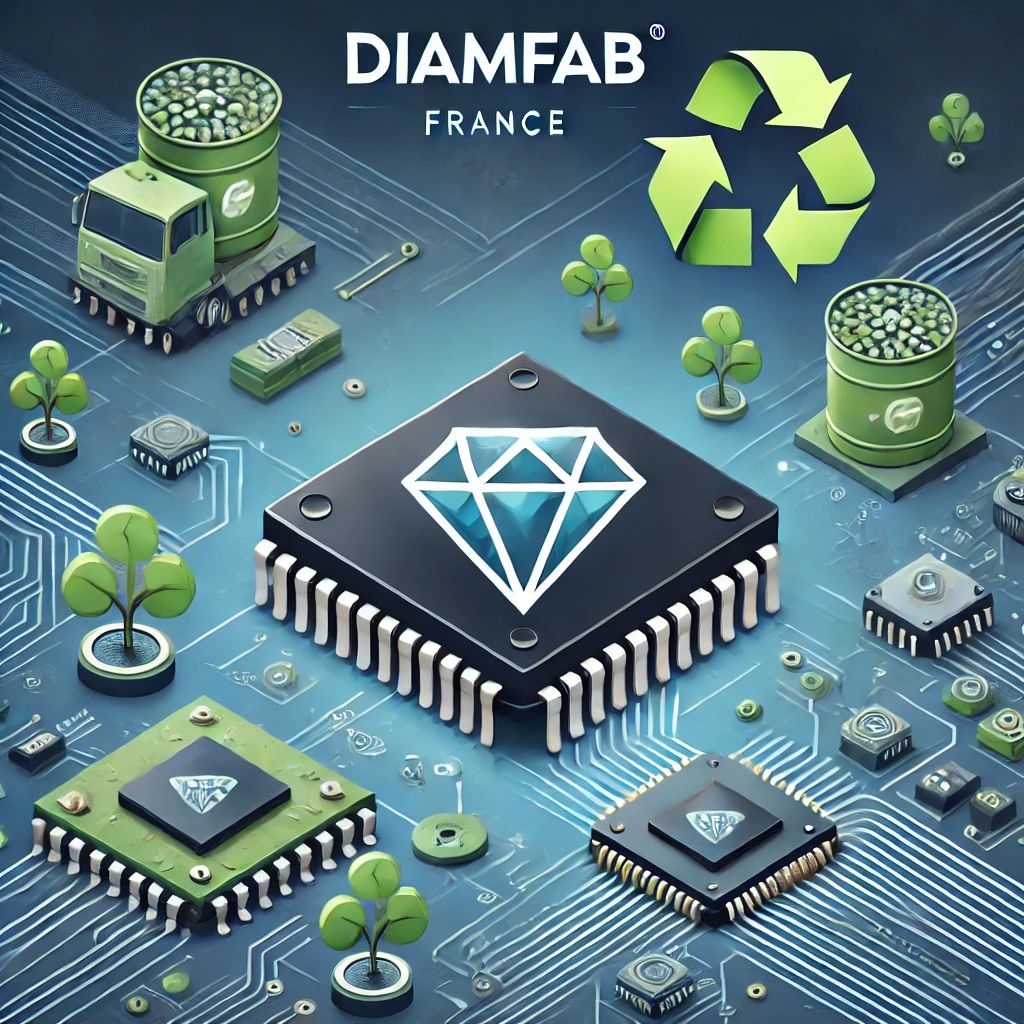 DALLE 2024-06-25 093701 - Illustration showing Diamfab from France pioneering diamond semiconductors to reduce environmental impact The image features diamond semiconductor ch - innovaTopia