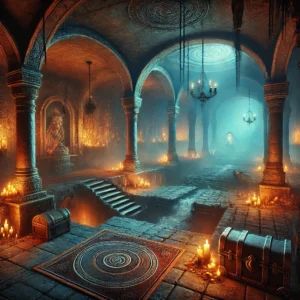 DALLE 2024-07-02 101451 - A mysterious underground dungeon with eerie lighting new bosses and a new map for the game Ghosts of Tabor The scene should have a dark and adven - innovaTopia