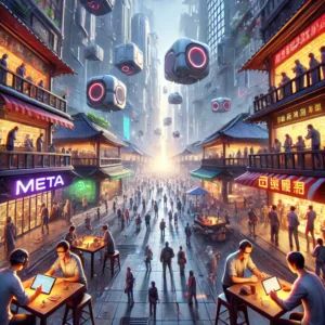 DALLE 2024-07-02 101456 - A competitive market scene with Meta and Tencent releasing an affordable version of Quest 3 in China The image should show a bustling VR market with - innovaTopia
