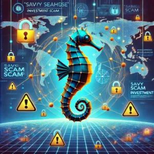 DALLE 2024-07-03 050400 - An illustration of an elaborate digital scam setup with a seahorse as the central character symbolizing the Savvy Seahorse investment scam targetin - innovaTopia