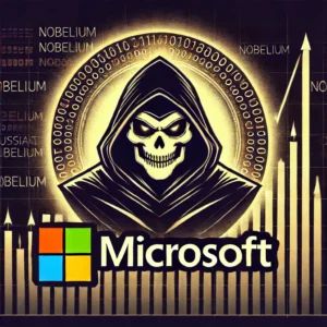 DALLE 2024-07-03 050406 - An illustration of the Microsoft logo with a menacing hacker group emblem and a dramatic increase in attack indicators symbolizing the surge in attac - innovaTopia