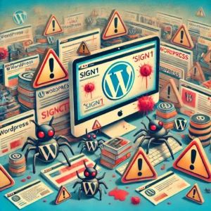 DALLE 2024-07-04 043620 - An illustration showing the impact of the malware Sign1 on over 39000 WordPress sites Depict infected websites warning symbols and the WordPress - innovaTopia