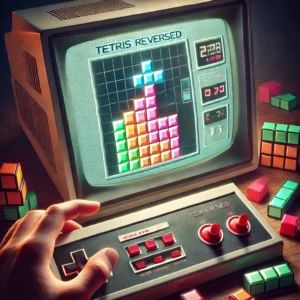 DALLE 2024-07-04 091200 - The long-forgotten game Tetris Reversed finally sees the light of day The image shows a retro gaming scene with reversed Tetris gameplay on a class - innovaTopia