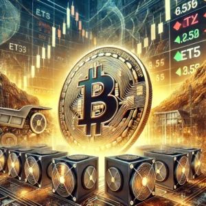DALLE 2024-07-05 093157 - An illustration of a financial scene with Bitcoin reaching new highs The background includes stock market charts and a focus on ETF investments The - innovaTopia