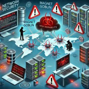 DALLE 2024-07-05 094830 - An illustration of a network security scene where a new vulnerability is being exploited by malware named Magnet Goblin The scene includes digital de - innovaTopia