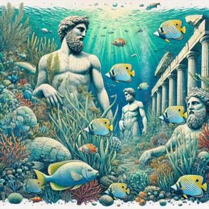 DALLE 2024-07-06 045350 - An illustration depicting underwater sculptures and marine life highlighting the preservation of seagrass and fish along the Italian coast with vibr - innovaTopia