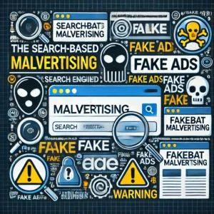 DALLE 2024-07-06 085401 - An image showing the rise of search-based malvertising with FakeBat malware Include elements like search engine results fake ads and warning symbol - innovaTopia