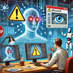 DALLE 2024-07-08 040422 - An illustration showing Microsofts AI tools generating controversial images with an engineer raising an alarm The scene is in a high-tech lab with - innovaTopia