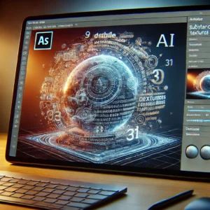 DALLE 2024-07-08 041832 - An illustration of Adobe Substance 3D introducing a new AI feature that generates textures from text The scene shows a futuristic interface where tex - innovaTopia