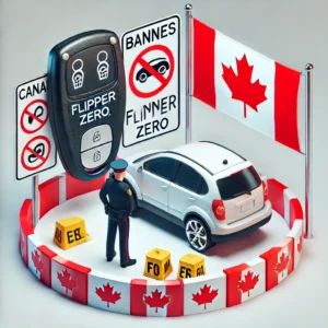 DALLE 2024-07-08 065525 - An illustration of Canada banning the sale of Flipper Zero to prevent car theft The scene includes the Flipper Zero device a car with security symbo - innovaTopia