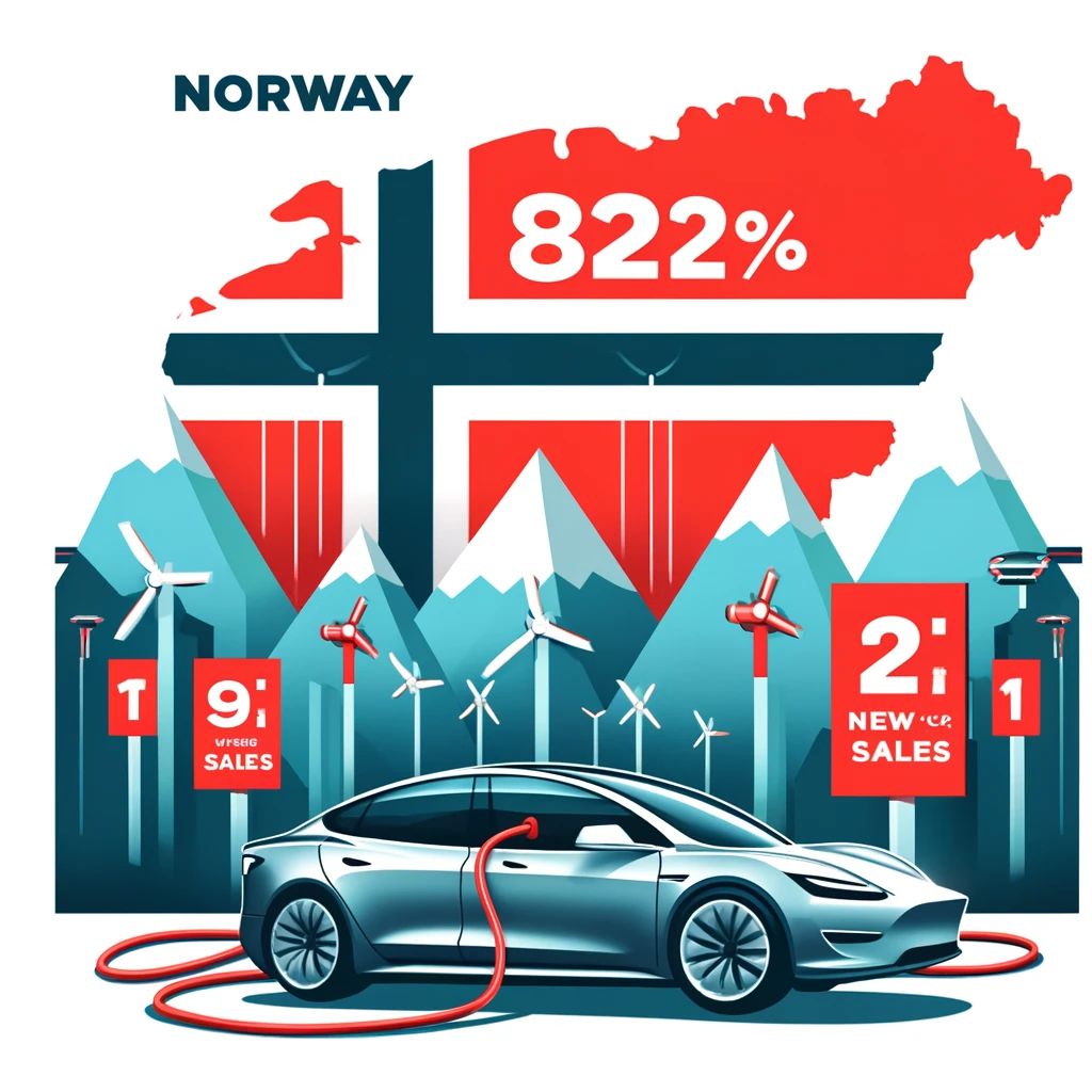 ノルウェーでEVが新車販売の82%を占める時代到来、テスラが先導