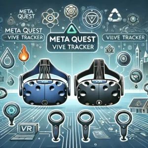 DALLE 2024-07-11 075731 - Illustration showing Meta Quest replacing Vive Tracker with built-in features for an enhanced VR experience Depict elements like Meta Quest and Vive - innovaTopia