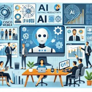 DALLE 2024-07-12 095155 - An illustration depicting Cisco Webex with AI features enhancing productivity Show people collaborating through video calls AI-powered tools like vi - innovaTopia
