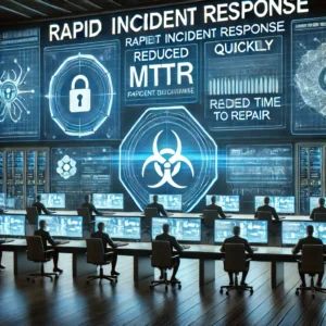 DALLE 2024-07-13 080956 - An illustration showing a security control room with screens highlighting rapid incident response The background features cyber threats being neutral - innovaTopia