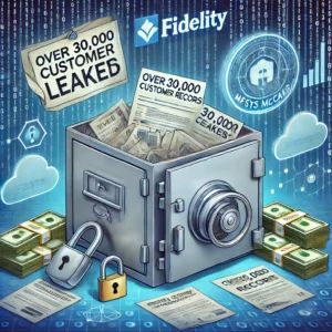 DALLE 2024-07-15 042058 - Illustration of over 30000 customer records leaked involving Fidelity and Infosys McCamish The image features documents and data symbols leaking fr - innovaTopia