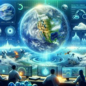 DALLE 2024-09-12 051217 - A futuristic digital illustration showing Nvidias Earth-2 platform predicting climate change patterns In the foreground an AI-driven interface disp - innovaTopia