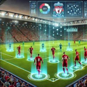 DALLE 2024-09-12 051223 - A digital illustration showing a soccer match scene focusing on an innovative corner kick strategy In the foreground players from Liverpool Footbal - innovaTopia