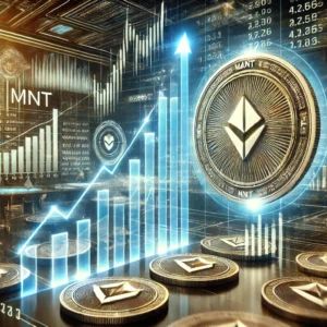 DALLE 2024-09-13 075859 - A digital finance scene with rising charts showing the Mantle MNT token at an all-time high In the foreground a dynamic display of cryptocurrency to - innovaTopia