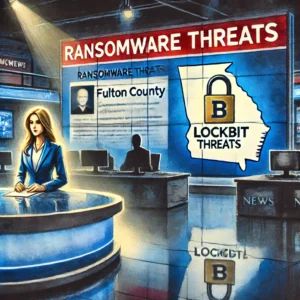 DALLE 2024-09-17 060149 - Watercolor painting of a newsroom setting where breaking news about a LockBit ransomware threat is being reported In the background a screen display - innovaTopia