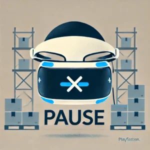 DALLE 2024-09-20 060822 - A stylized illustration showing a PlayStation VR2 headset with a pause symbol over it symbolizing the temporary halt in production In the backgrou - innovaTopia